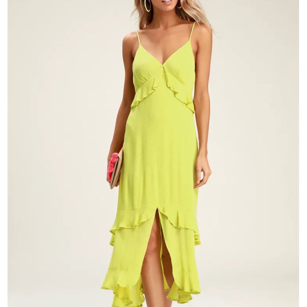 Island Time Lime Green Ruffled Midi Dress